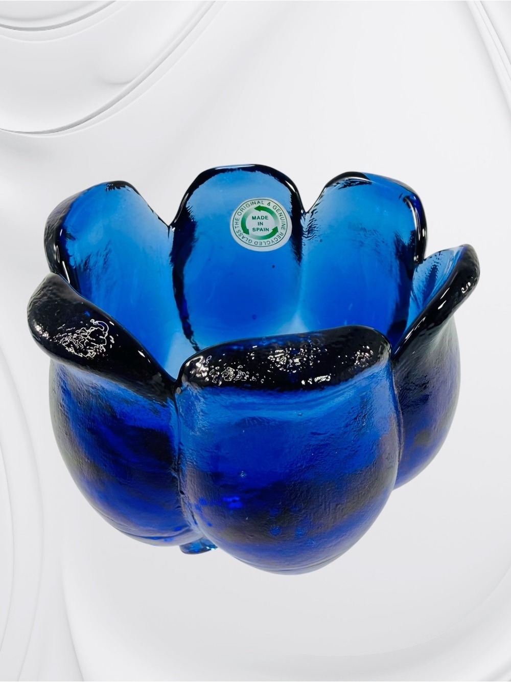 Cobalt Blue Tulip Flower Glass Trinket Dish Bowl Candle Holder Spain Recycled